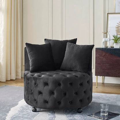 Modern upholstered swivel chair with black button tufting and casters by Unique Piece Furniture on Tampa Home & Garden Store