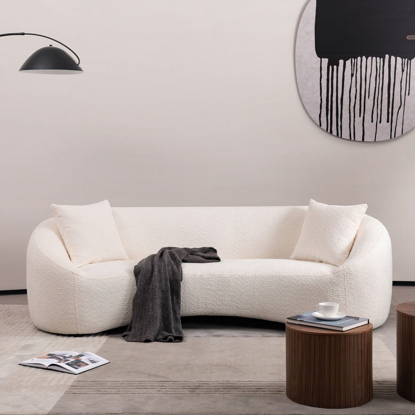 White Curved Three Seater Sofa For Living