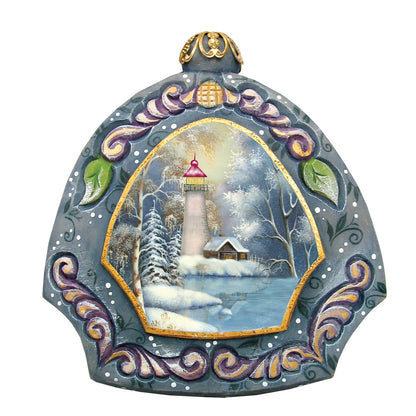 Harbor Light sculpted ornament by G. DeBrekht with lighthouse scene in blue arch on Tampa Home & Garden Store