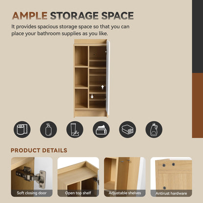 Freestanding bathroom side cabinet with white door and light oak finish, 3-tier shelves on Tampa Home & Garden Store