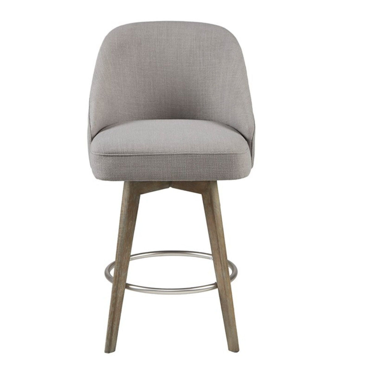 Counter Stool with Swivel Seat beige-gray fabric, wood legs, metal footrest HouseOfZazla on Tampa Home & Garden Store