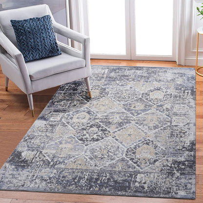 Payas Traditional Area Rug in blue-gray with a distressed medallion pattern on Tampa Home & Garden Store