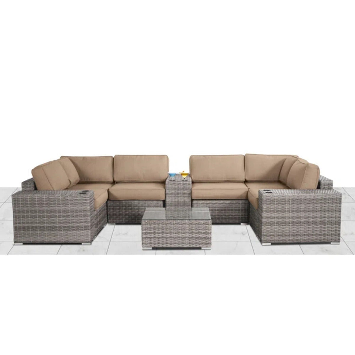Modern Patio Rattan Sectional Set with Beige Cushions; 4-Piece sofa with center table on Tampa Home & Garden Store