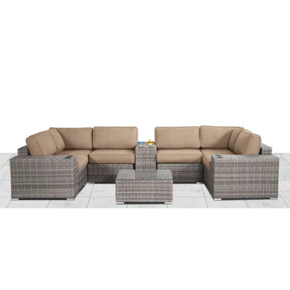 Modern Patio Rattan Sectional Set with Beige Cushions; 4-Piece sofa with center table on Tampa Home & Garden Store