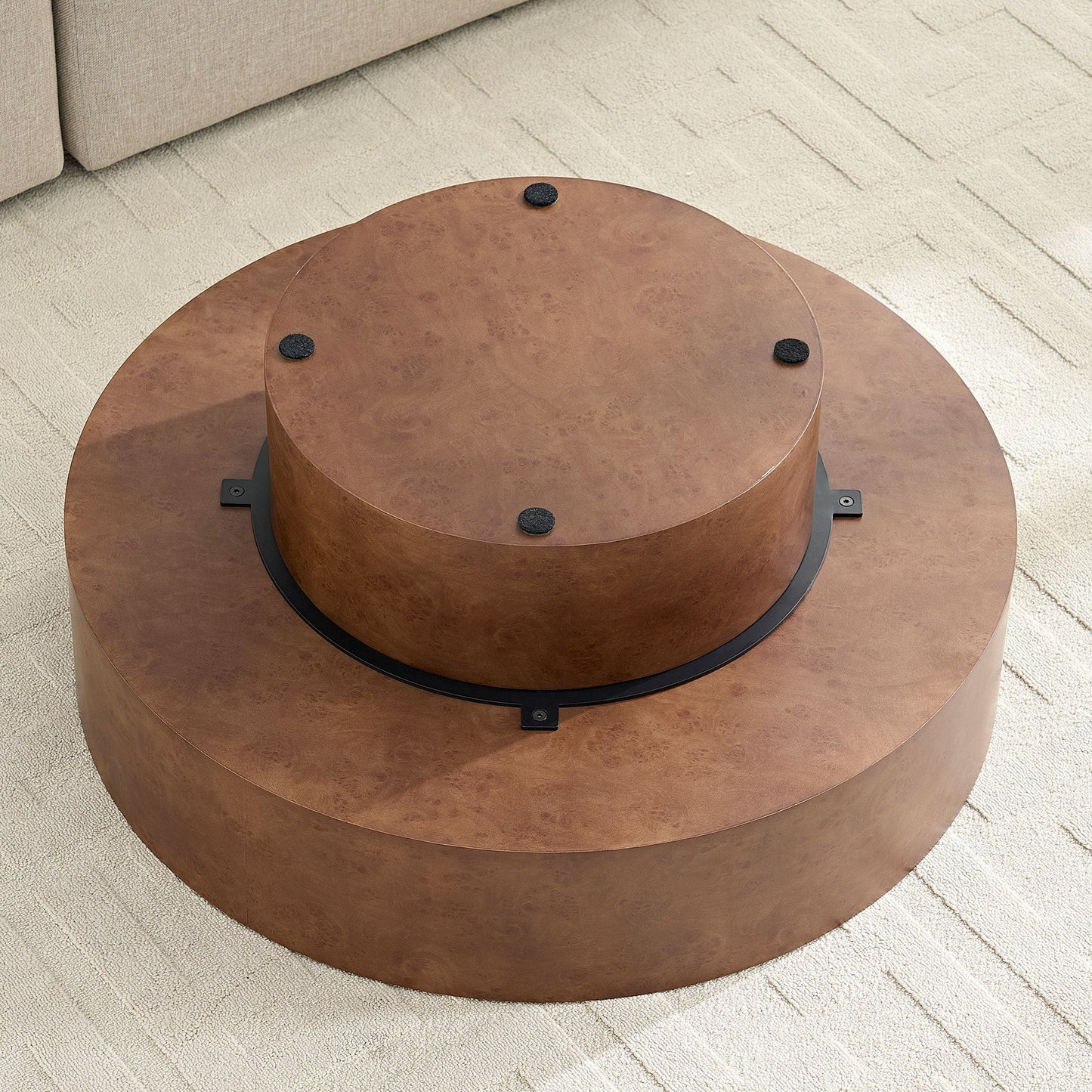 31.49'' Faux Burl Wood Pattern Round Coffee Table with Sturdy Pedestal brown by HouseOfZazla on Tampa Home & Garden Store