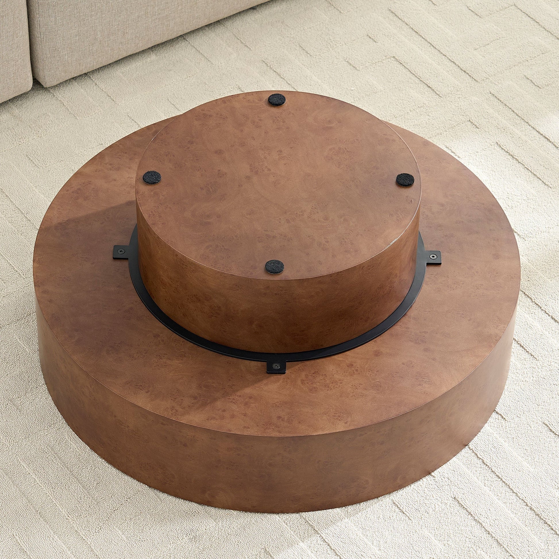 31.49'' Faux Burl Wood Pattern Round Coffee Table with Sturdy Pedestal brown by HouseOfZazla on Tampa Home & Garden Store