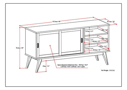 Handcrafted Mid Century TV Stand and Storage with left sliding doors and right open shelves on Tampa Home & Garden Store