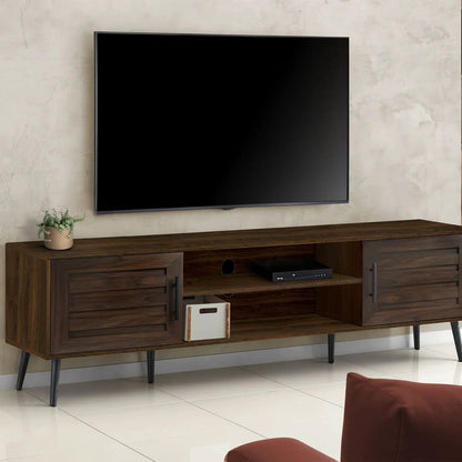 TV stand console in dark walnut finish with storage cabinets and shelf by Unique Piece Furniture on Tampa Home & Garden Store