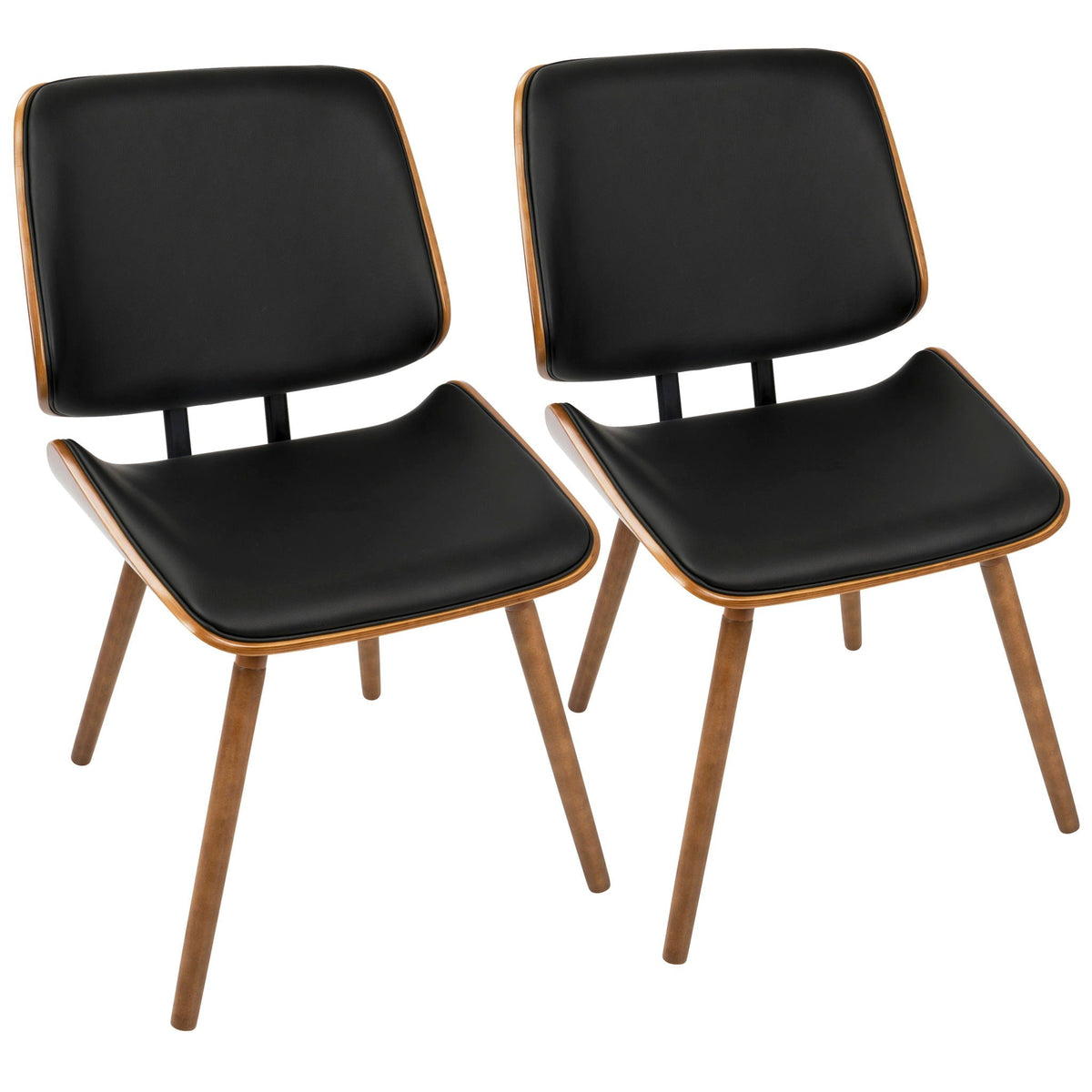 Mid-century dining chair set with black padded upholstery and walnut frames, 2 chairs on Tampa Home & Garden Store