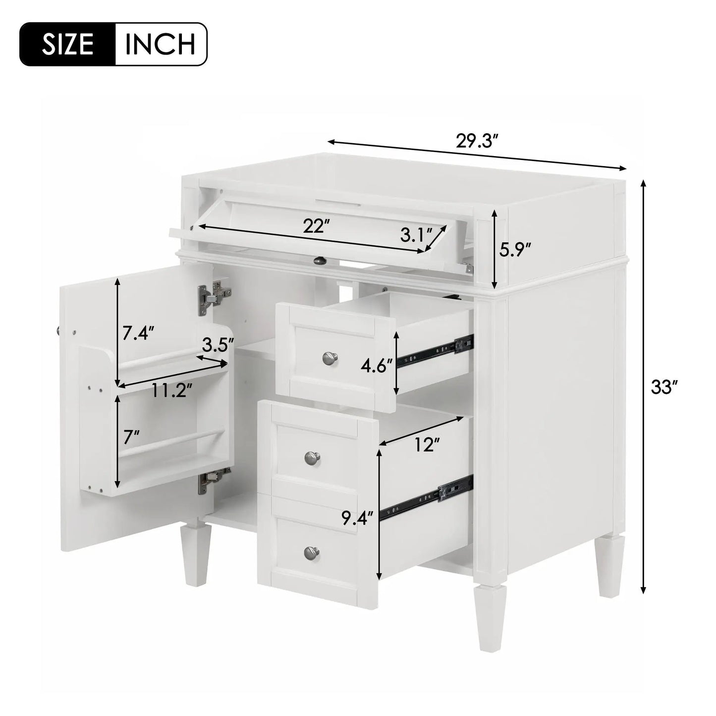 Bathroom Vanity With 2 Drawers And Tip-Out Drawer, white cabinet by Unique Piece Furniture on Tampa Home & Garden Store