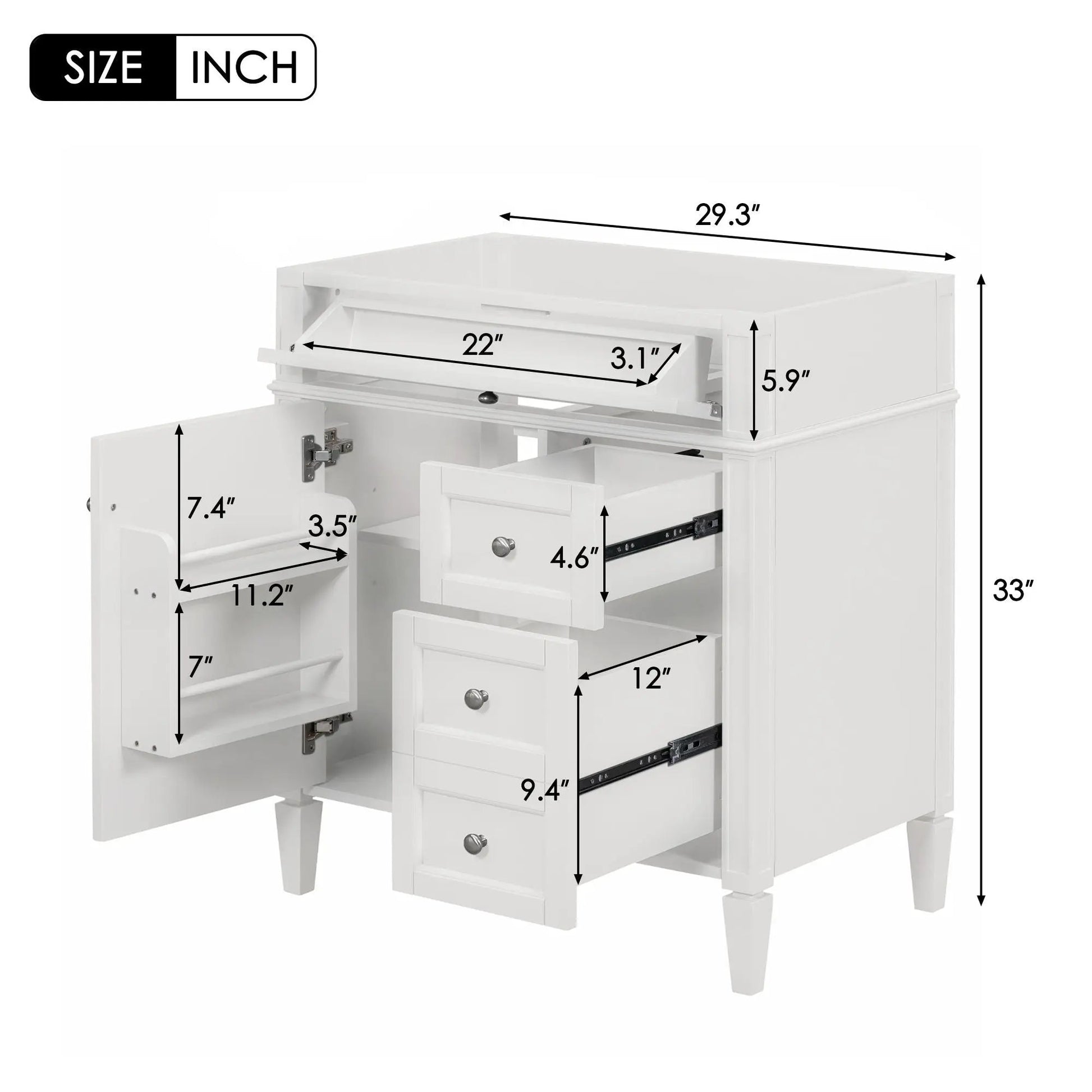 Bathroom Vanity With 2 Drawers And Tip-Out Drawer, white cabinet by Unique Piece Furniture on Tampa Home & Garden Store