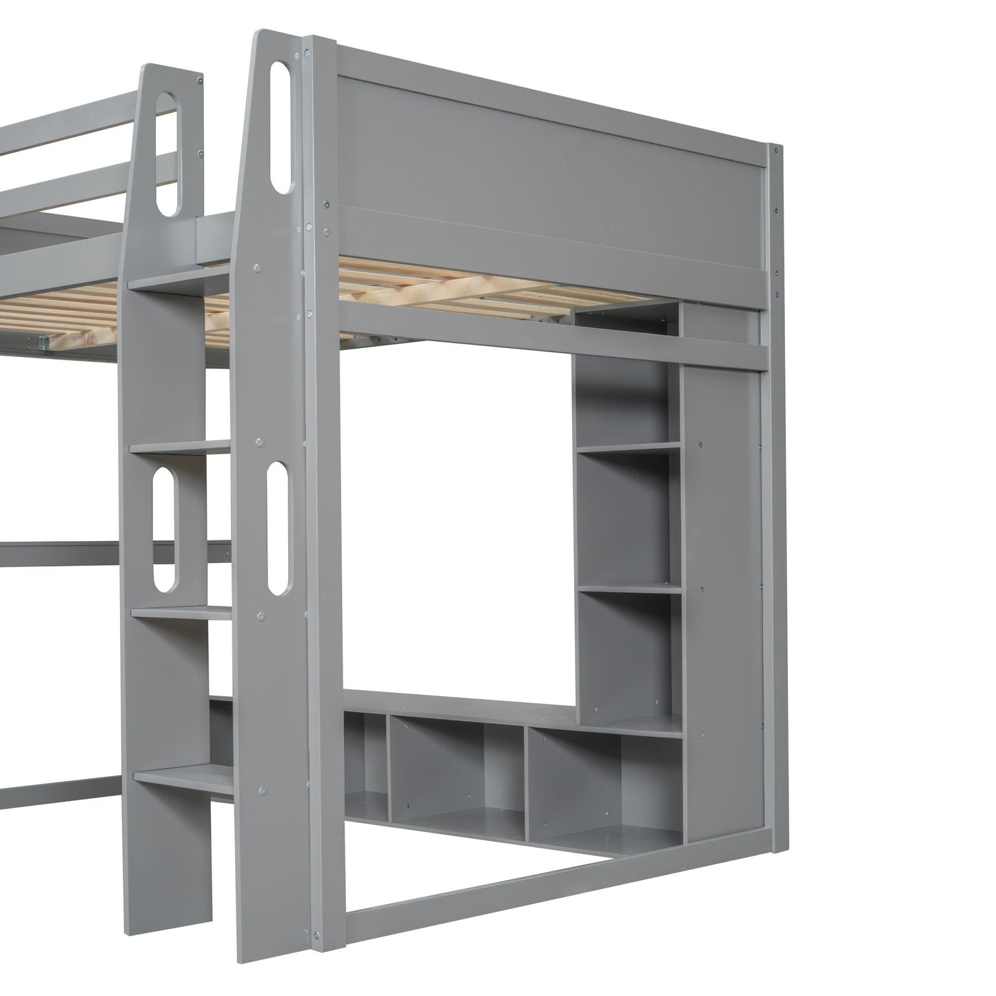 Gaming loft bed with desk, gray metal frame and built-in storage shelves HouseOfZazla on Tampa Home & Garden Store