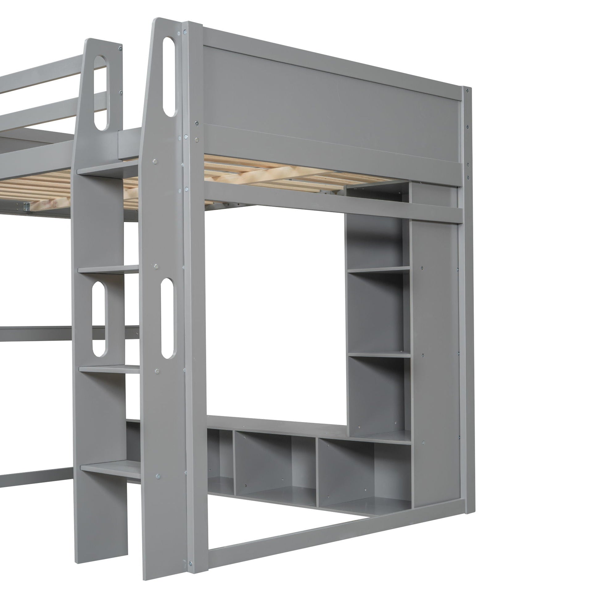 Gaming loft bed with desk, gray metal frame and built-in storage shelves HouseOfZazla on Tampa Home & Garden Store