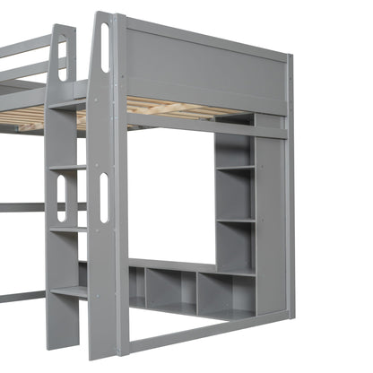 Gaming loft bed with desk, gray metal frame and built-in storage shelves HouseOfZazla on Tampa Home & Garden Store