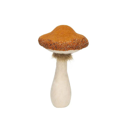 Mushroom holiday ornament sculpture beige stem orange glitter cap set of 2 on Tampa Home & Garden Store