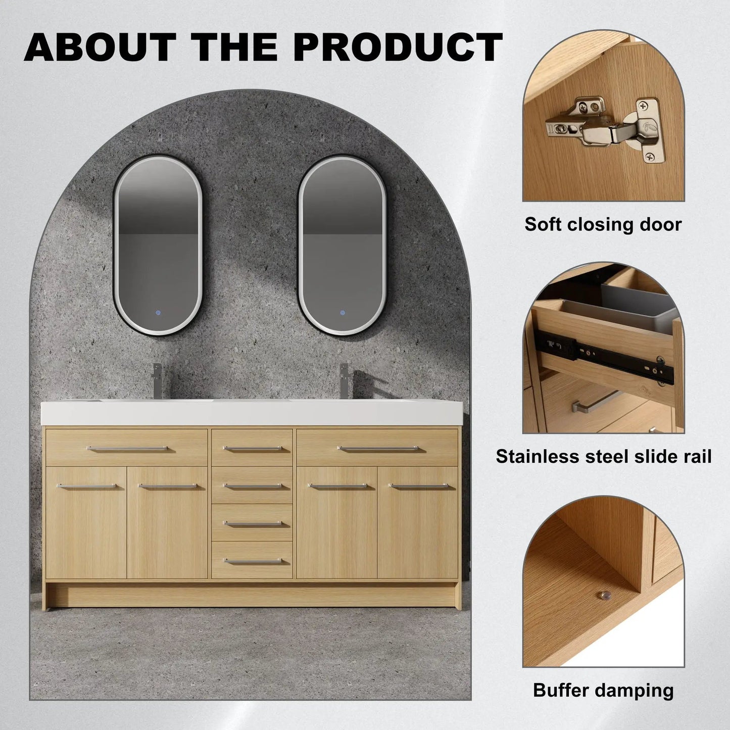 Freestanding Vanity With Resin Sink and Drawers