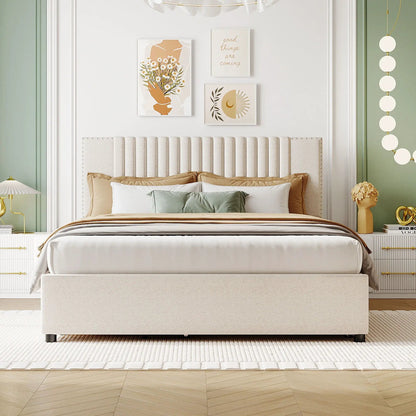 Upholstered Platform Bed With Drawers Headboard