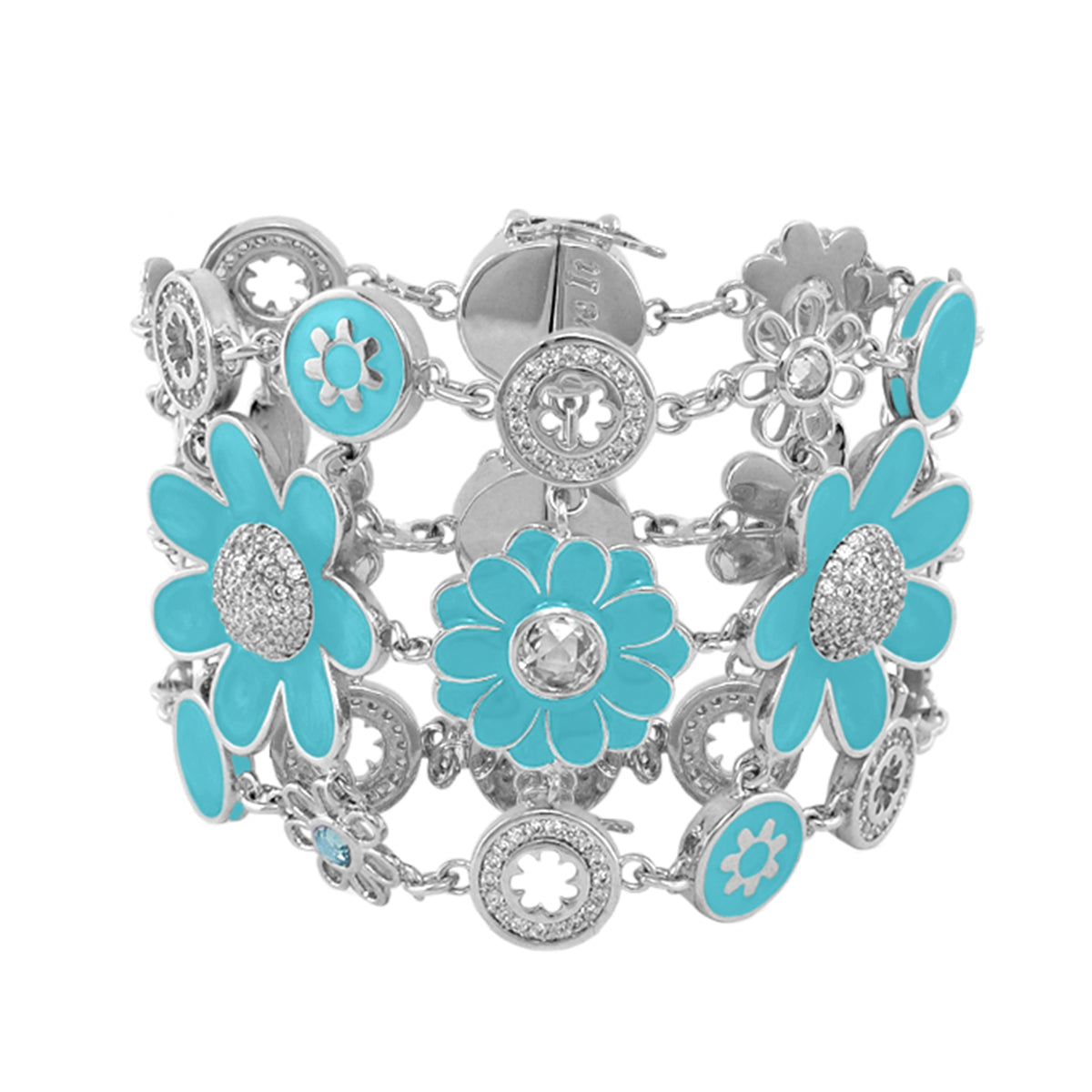 Daisy Dreams Bracelet by Lauren G Adams with turquoise enamel daisies and crystal centers on Tampa Home & Garden Store