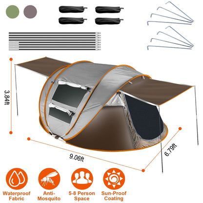 GemGear 3-4 Person Pop Up Tent waterproof gray fabric orange trim 2 mosquito net windows stakes on Tampa Home & Garden Store