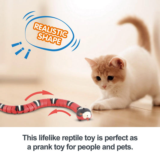 Smart Sensing Interactive Cat Toy Snake red realistic shape USB rechargeable teaser for kitten on Tampa Home & Garden Store