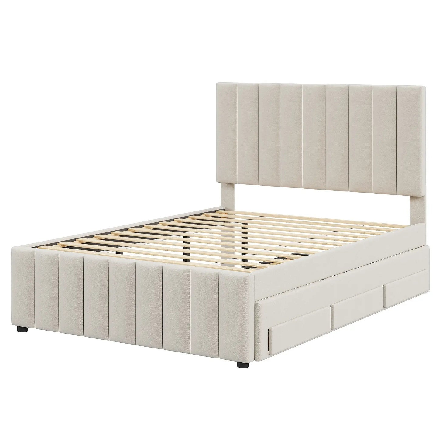 Upholstered Bed with Twin Trundle and 3 Drawers