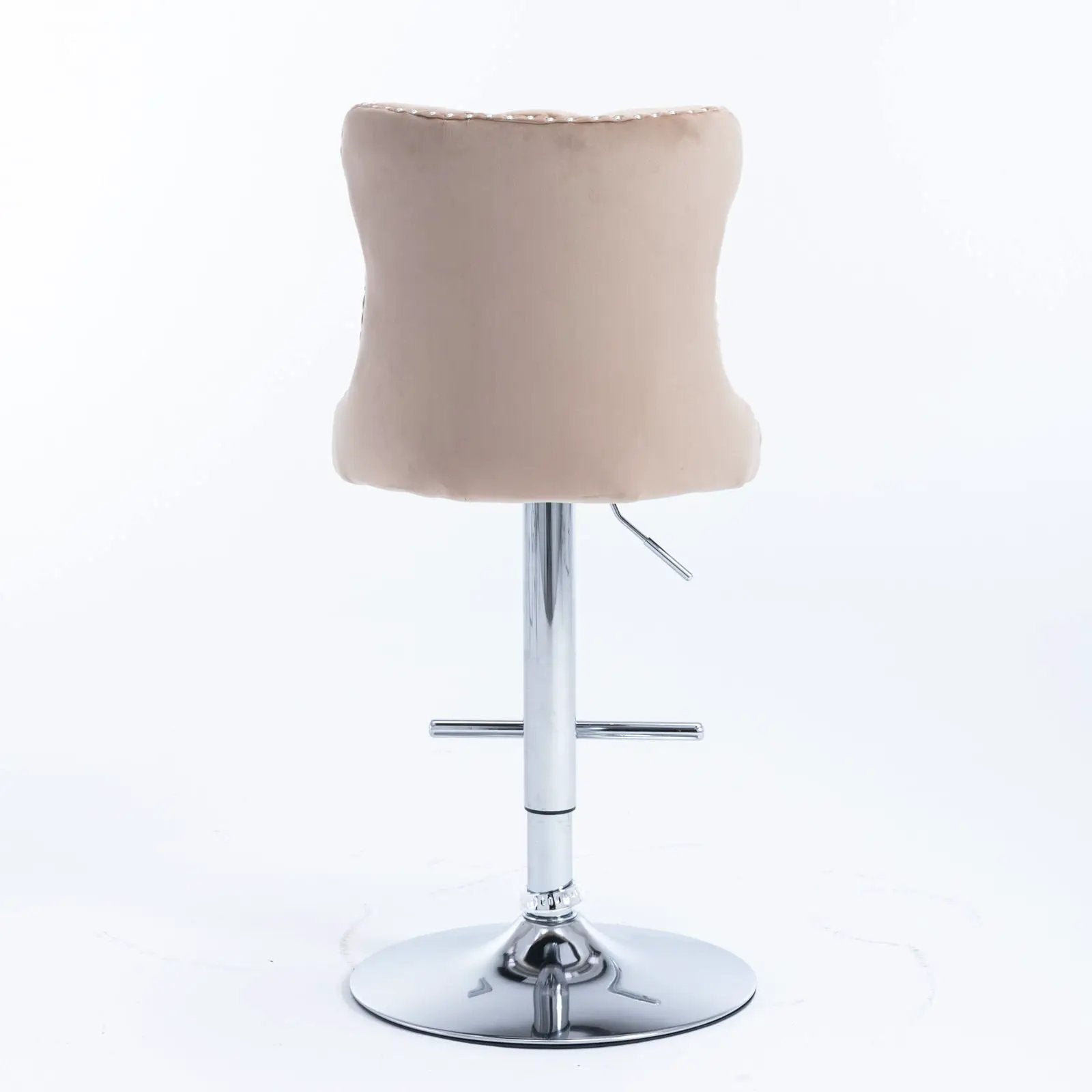 Beige upholstered swivel bar stool with back, adjustable height and chrome base on Tampa Home & Garden Store