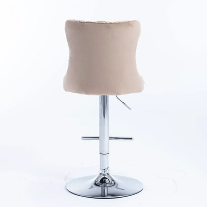 Beige upholstered swivel bar stool with back, adjustable height and chrome base on Tampa Home & Garden Store