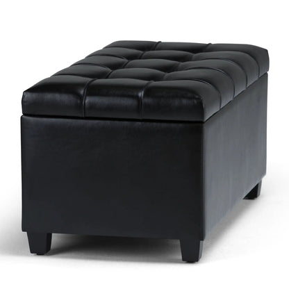 Sienna upholstered storage ottoman bench in black leather with tufted top on Tampa Home & Garden Store