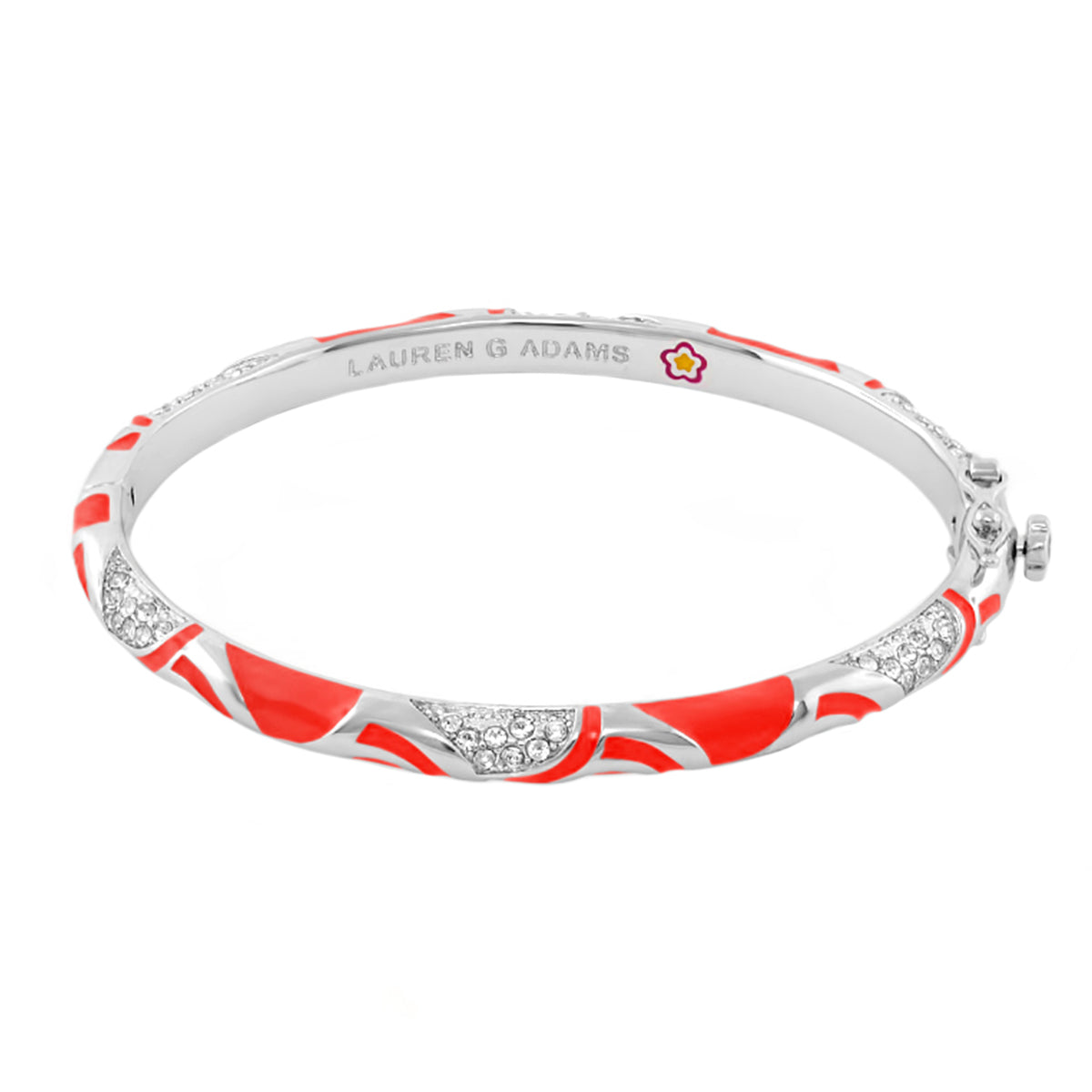 Magic 8 Stackable Bangle by Lauren G Adams; silver bracelet with red enamel and crystal accents on Tampa Home & Garden Store