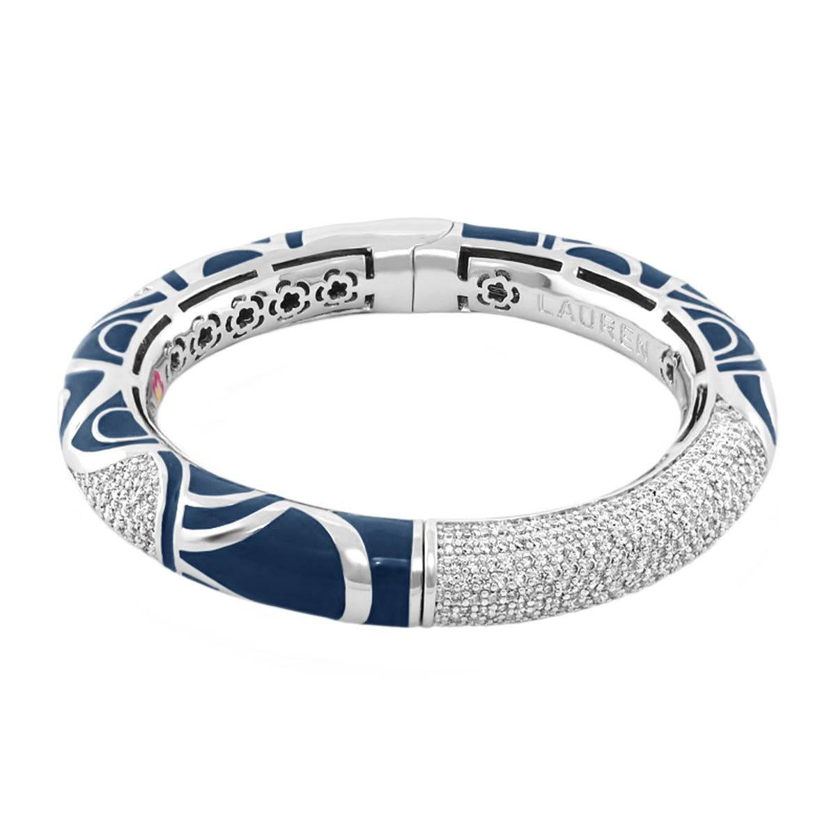 Lauren G Adams Magic 8 Bangle hinged bracelet in blue enamel with pave diamonds on Tampa Home & Garden Store