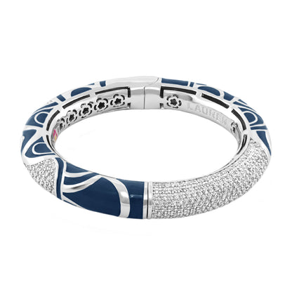 Lauren G Adams Magic 8 Bangle hinged bracelet in blue enamel with pave diamonds on Tampa Home & Garden Store