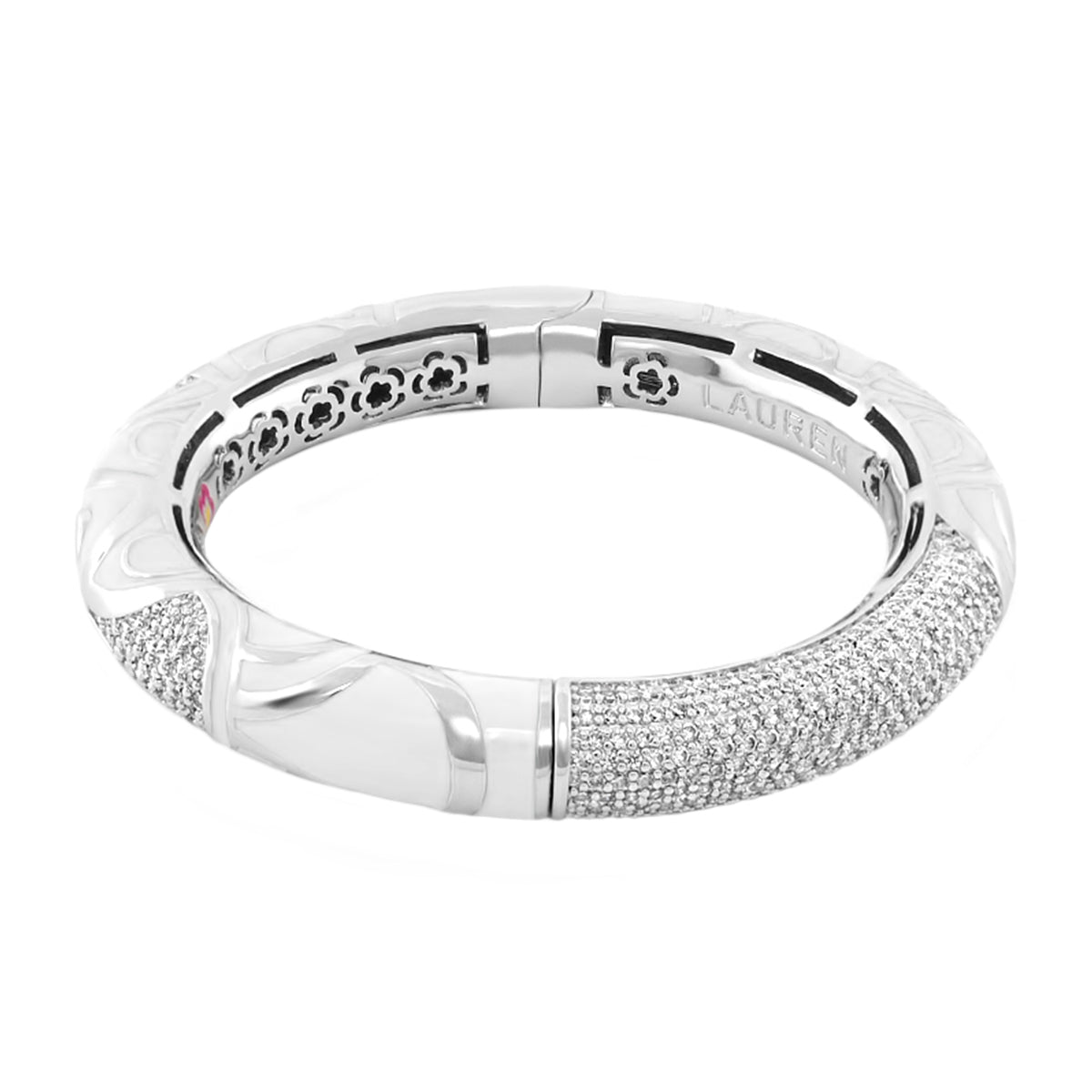 Magic 8 Bangle hinged bracelet by Lauren G Adams in silver with pavé crystal band on Tampa Home & Garden Store
