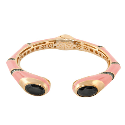 Earth Wind and Fire Bangle Oval Crystal Tips pink enamel gold-tone with black onyx ends on Tampa Home & Garden Store