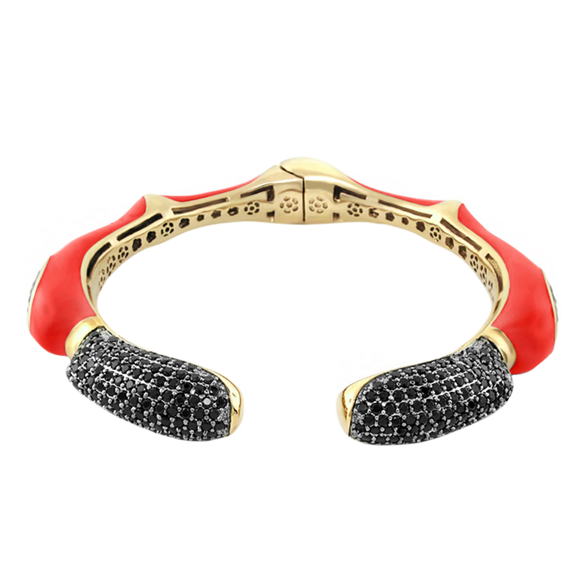Hinged Earth Wind and Fire Bangle by Lauren G Adams, red enamel ends, black pavé tips, gold-tone on Tampa Home & Garden Store