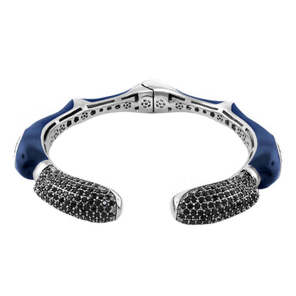 Earth Wind and Fire Bangle Hinged bracelet with blue enamel sides and black pavé tip ends on Tampa Home & Garden Store
