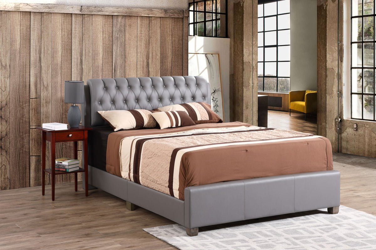 Tufted Upholstered Bed in gray fabric with button tufted headboard HouseOfZazla on Tampa Home & Garden Store