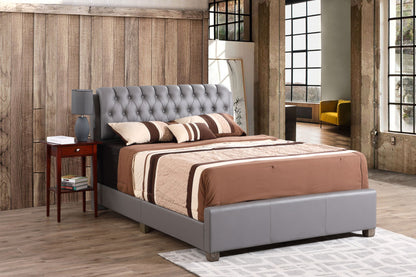 Tufted Upholstered Bed in gray fabric with button tufted headboard HouseOfZazla on Tampa Home & Garden Store