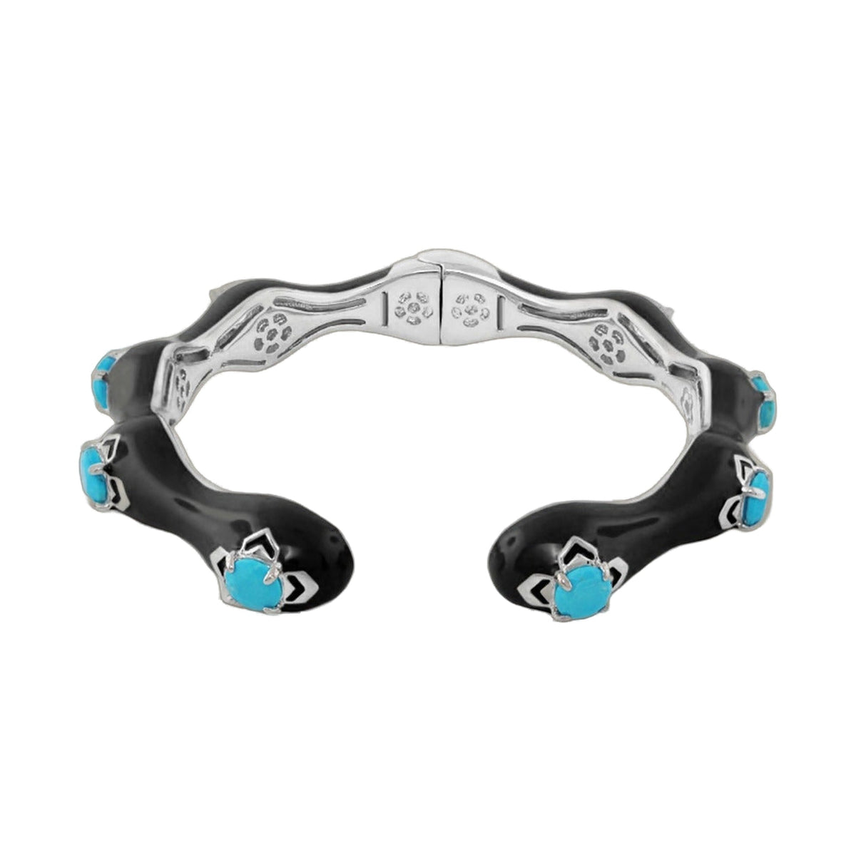 Starry Nights Cuff Bangle by Lauren G Adams, hinged silver-tone bracelet with turquoise stones on Tampa Home & Garden Store