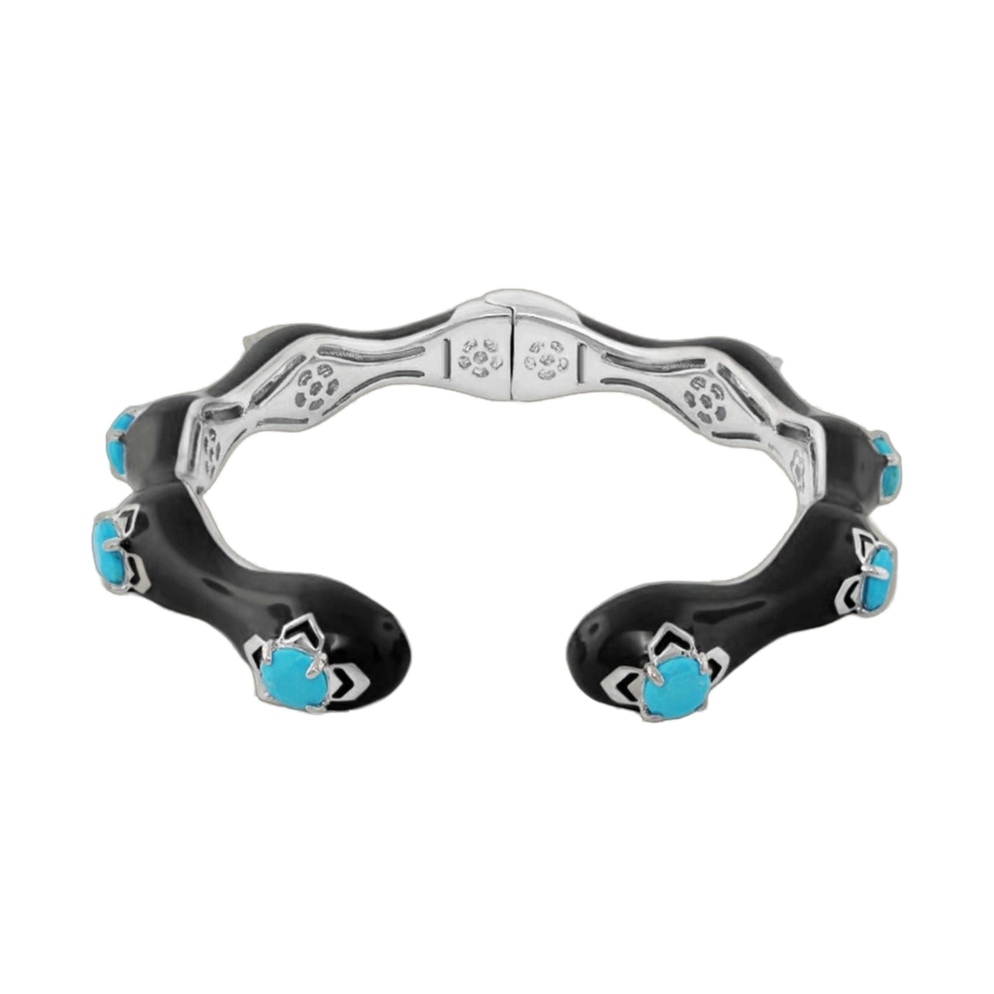 Starry Nights Cuff Bangle by Lauren G Adams, hinged silver-tone bracelet with turquoise stones on Tampa Home & Garden Store