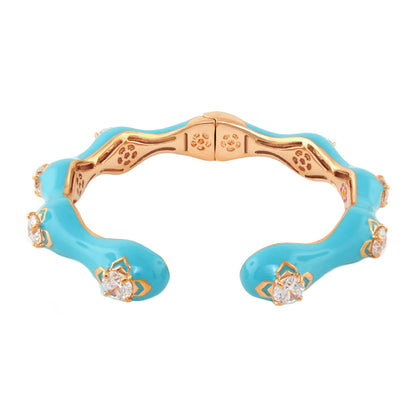 Starry Nights Cuff Bangle turquoise enamel hinged bracelet with crystal accents on Tampa Home & Garden Store