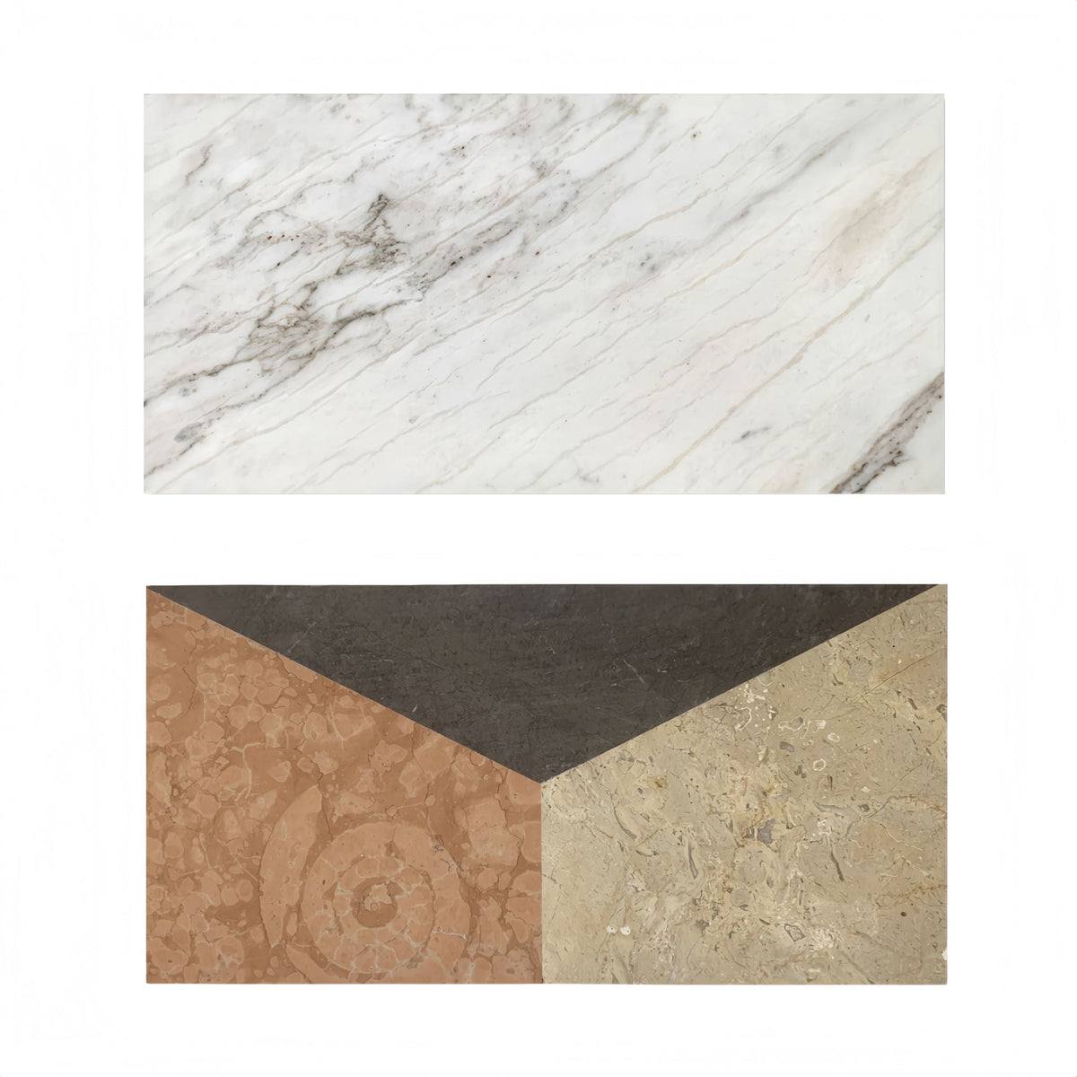 Polished marble decorative tile samples in white and multi-tone veining by HouseOfZazla on Tampa Home & Garden Store