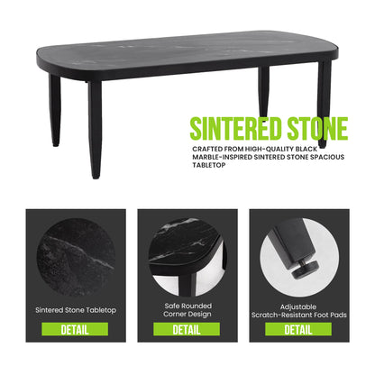 Sintered Stone Tabletop for outdoor patio set with black marble-inspired surface and rounded edges on Tampa Home & Garden Store