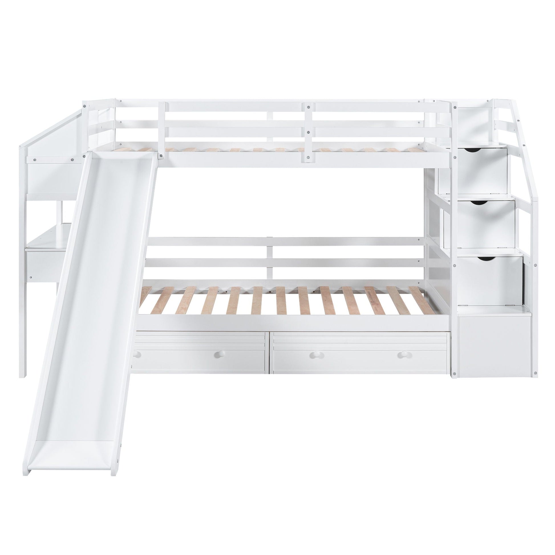 White bunk bed with storage staircase and slide, built-in drawers on Tampa Home & Garden Store