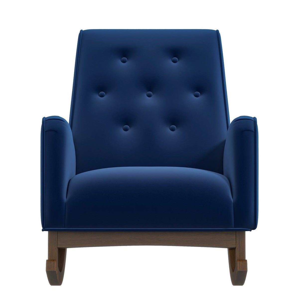 Demetrius solid wood rocking chair with blue tufted upholstery and wooden rockers HouseOfZazla on Tampa Home & Garden Store