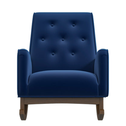 Demetrius solid wood rocking chair with blue tufted upholstery and wooden rockers HouseOfZazla on Tampa Home & Garden Store