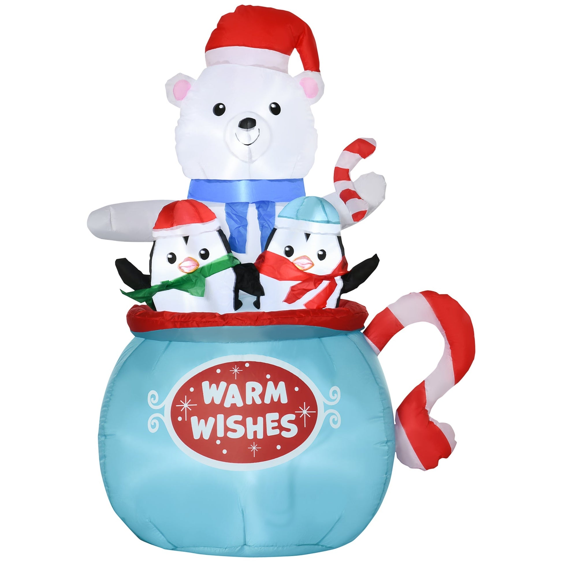Outsunny 5ft Christmas inflatable polar bear with penguins in a cup on a blue base on Tampa Home & Garden Store