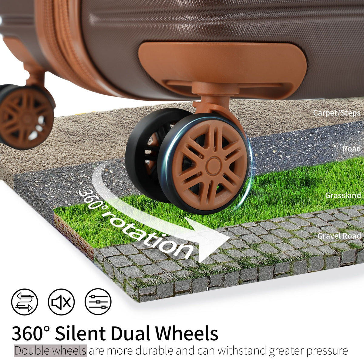 4-piece hard-shell luggage set close-up with brown shell and tan wheels on Tampa Home & Garden Store
