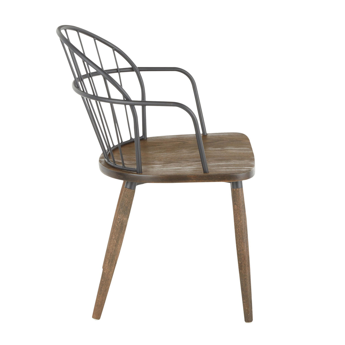 Farmhouse spindle-back chair with dark brown wood seat and gray metal frame on Tampa Home & Garden Store
