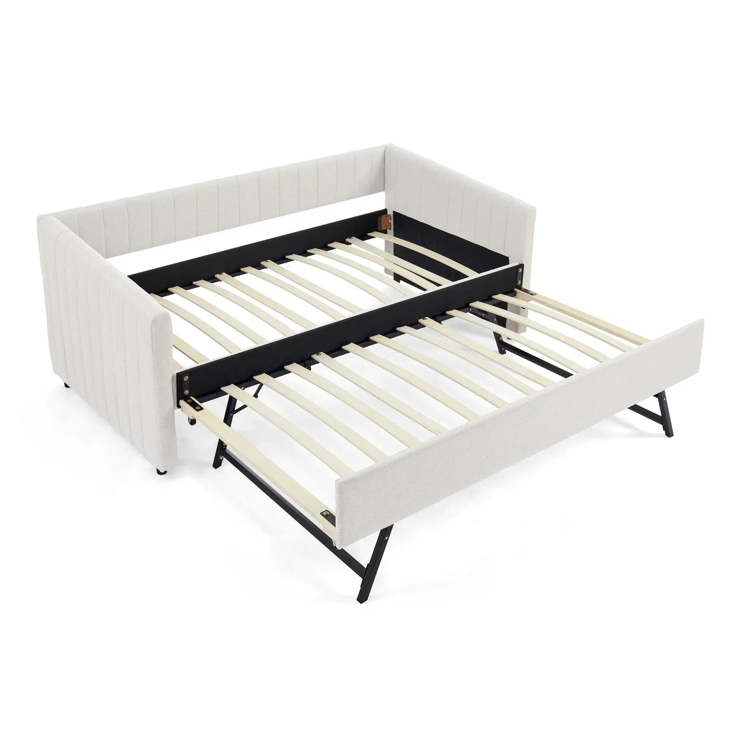 Upholstered Daybed with Trundle in gray fabric, vertical stripe, Unique Piece Furniture on Tampa Home & Garden Store