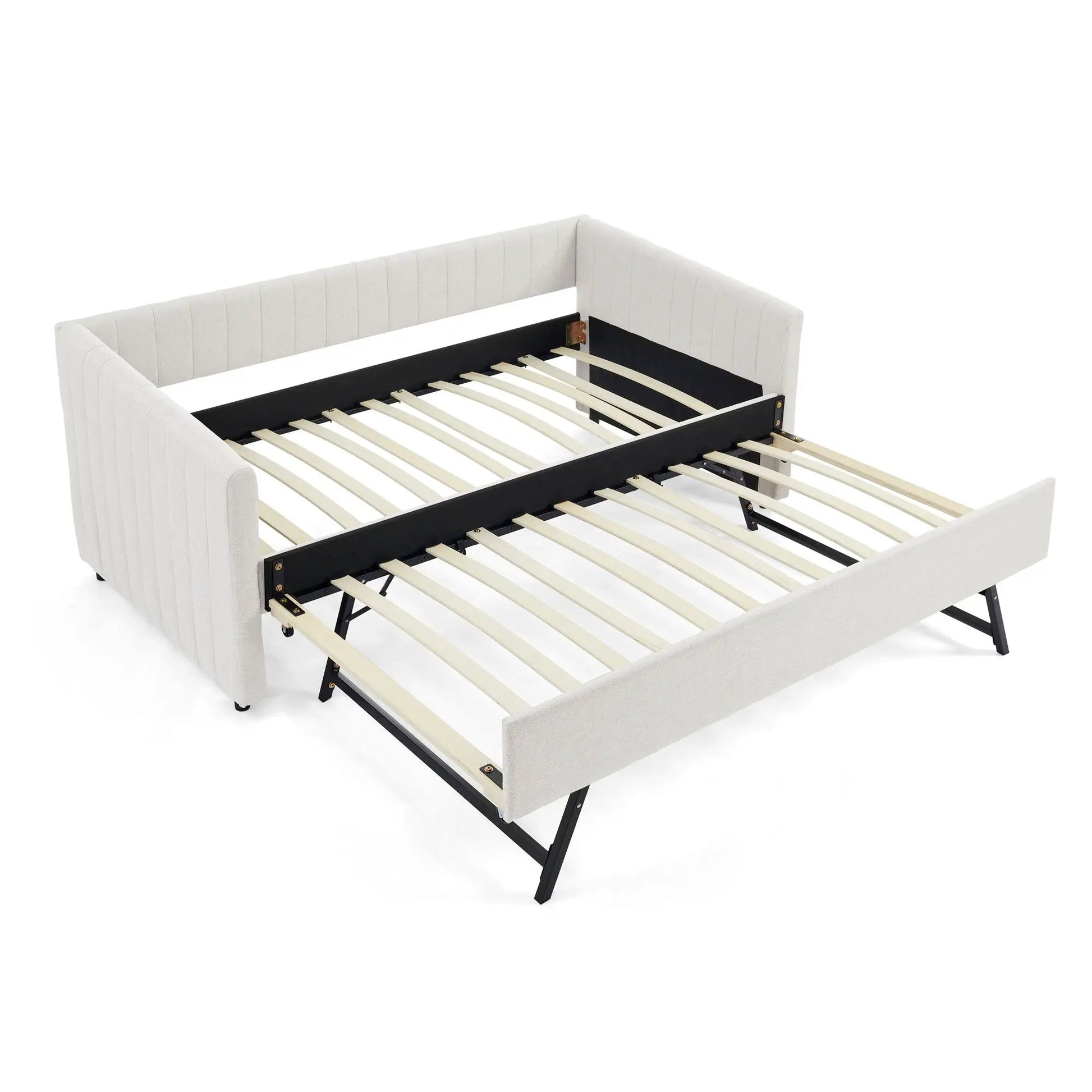 Upholstered Daybed with Trundle in gray fabric, vertical stripe, Unique Piece Furniture on Tampa Home & Garden Store